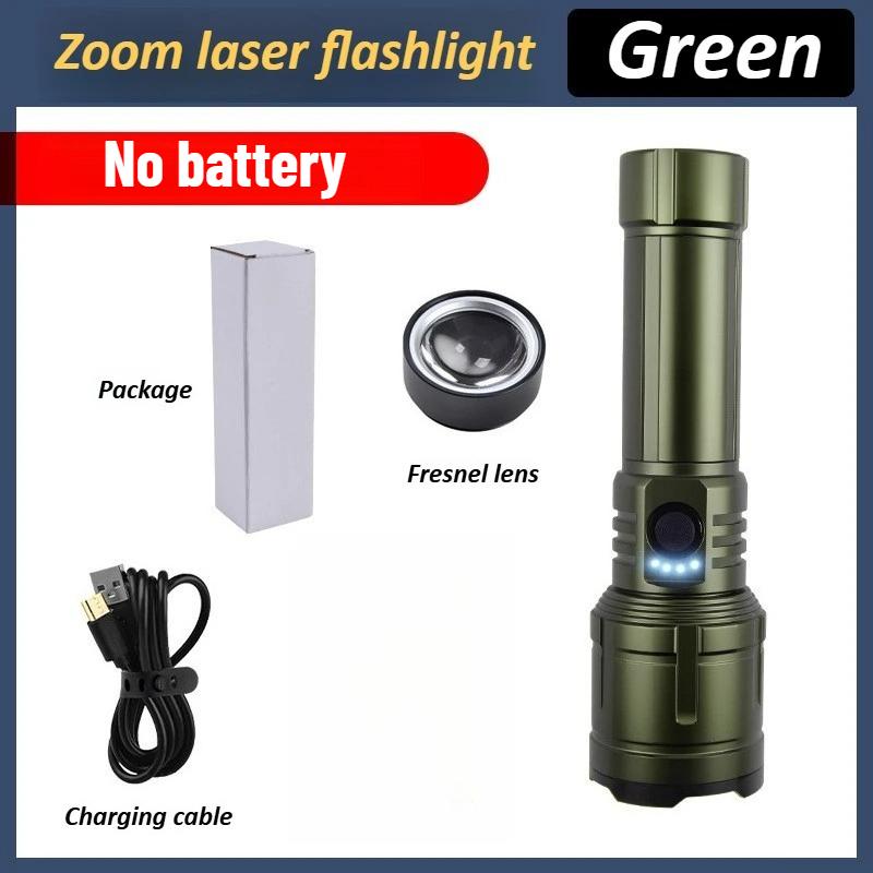 Rechargeable Zoomable Flashlight with Flame Ignition White Laser Core 4 Level Power Indicator Fresnel Lens for Outdoor Camping