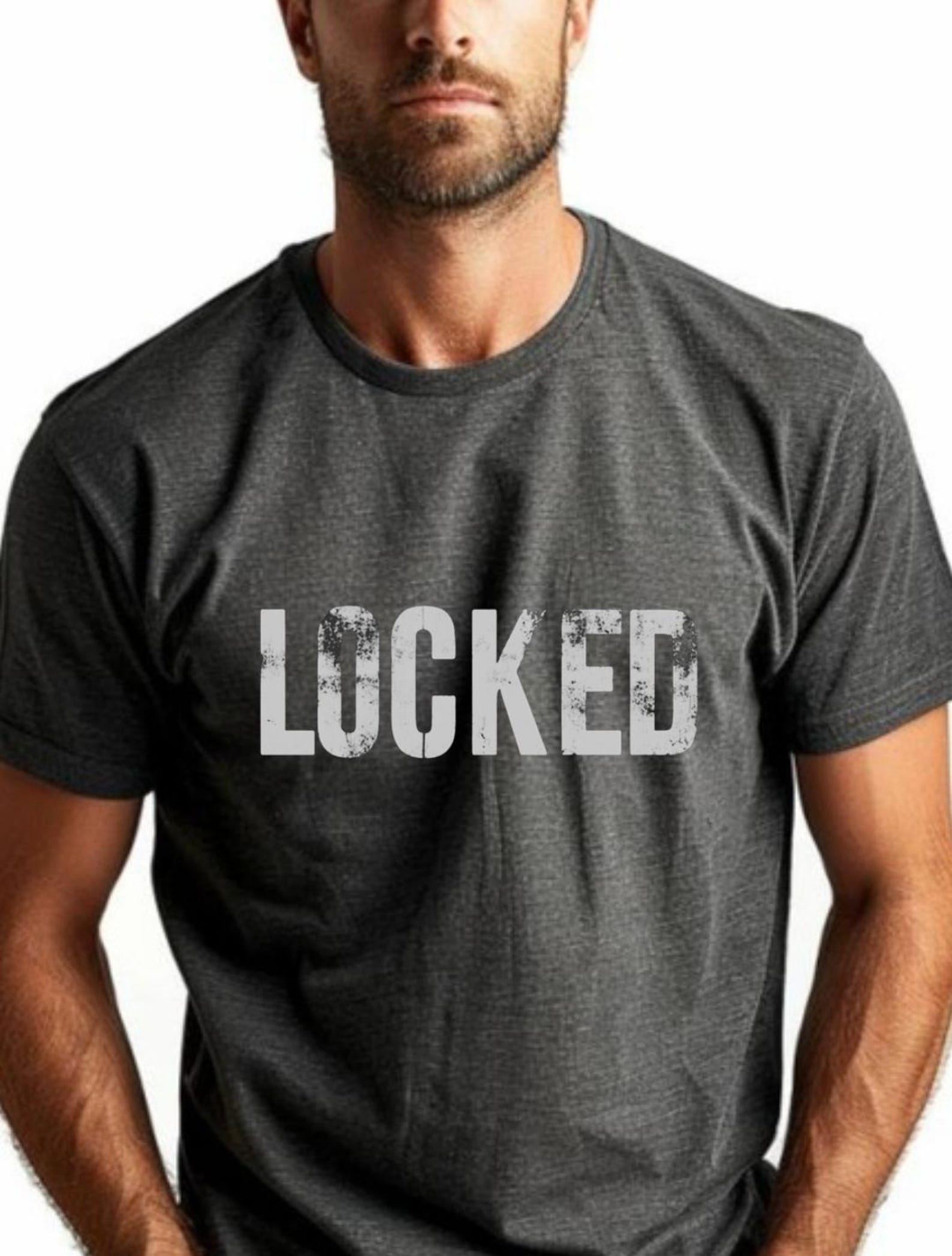 LOCKED text graphic Tee | Minimal distressed typography shirt 2XL