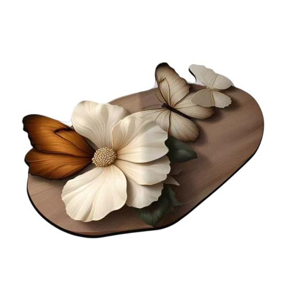 Floor Mat Quick Drying High Water Absorption 3D Realistic Butterflies Floral Pattern Anti-Slip Bathroom Mat Entryway Kitchen Rug