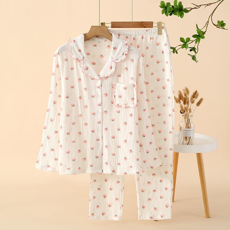 Baby cotton pajamas women's spring and autumn pure cotton spring long-sleeved floral sweet thin loose and comfortable homewear set