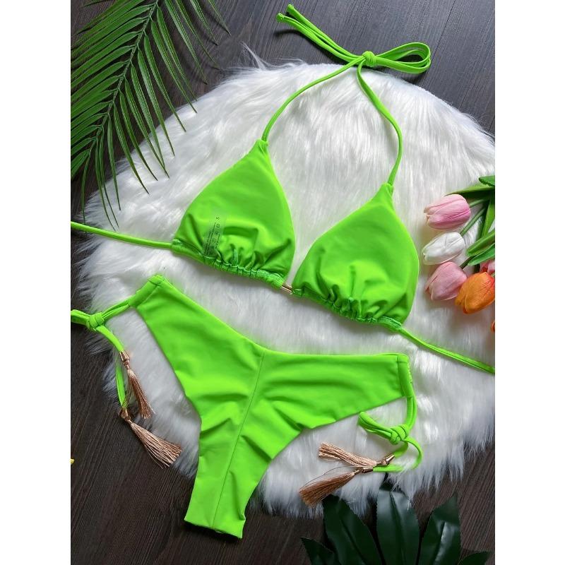 Sexy Solid Color Bandage Bikinis Set Women's Swimsuit Two-piece Triangle Swimwear Bathing Suit Brazilian Biquinis