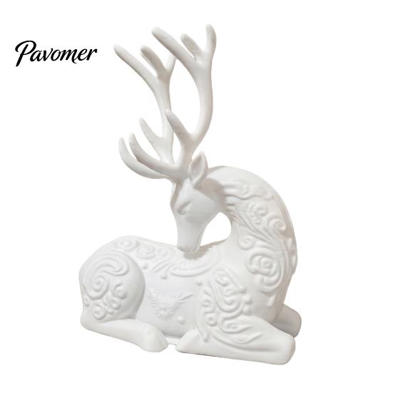 Elegant Animal Figurines 3D Printed Deer Figurine, White Sitting Stag Sculpture with Antlers, Art Minimalist Christmas Tabletop Decor for Home Living