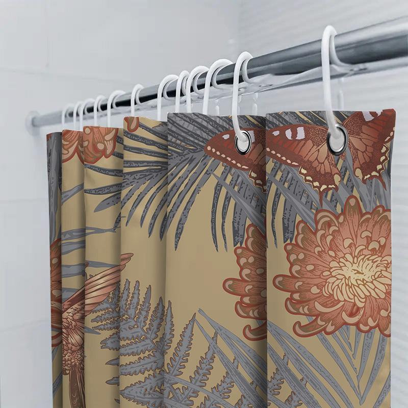Exotic Botanical Shower Curtain Hummingbird Floral Print 180X240Cm Waterproof Bath Fabric Decor For Bathroom