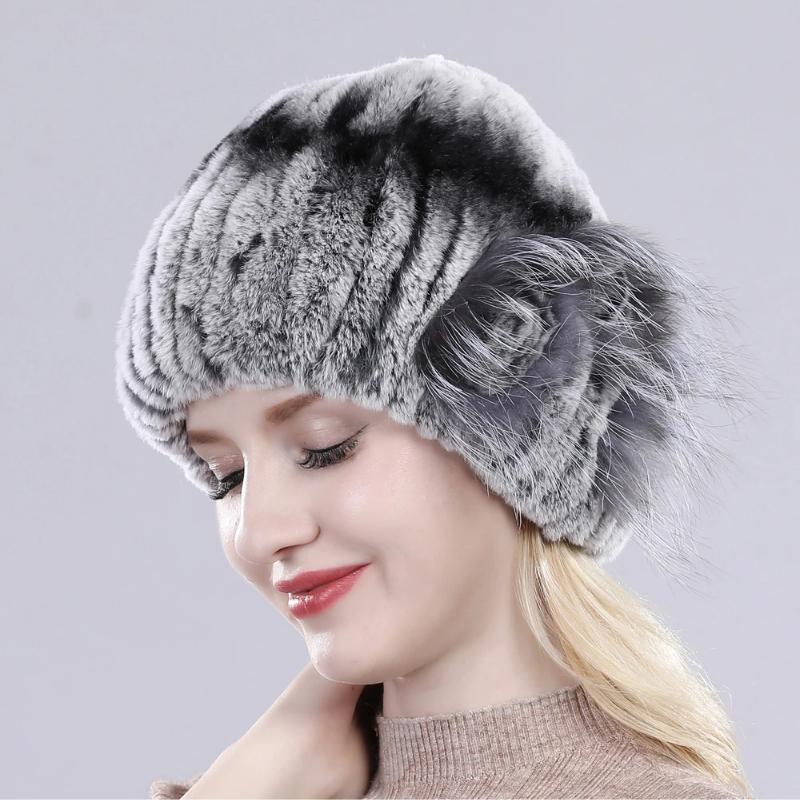 New Knitted Rex Rabbit Fur Hat For Women Winter Warm Natural Fur Hats Thick Outdoor Girl Fashion Real Rex Rabbit Fur Caps