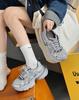European thick-soled dad shoes for women 2025 autumn new leather mesh lightweight height increase casual sports shoes ins tide