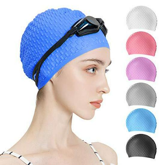 Water Drop Non-Slip Swim Cap for Women - Comfortable, Waterproof, and High Elasticity for Long Hair.