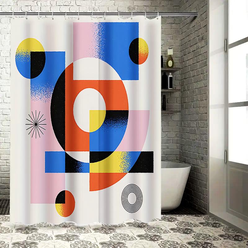 Abstract Geometric Shower Curtain For Bathroom - Modern Art Design With Vibrant Colors And Unique Patterns Waterproof Polyester
