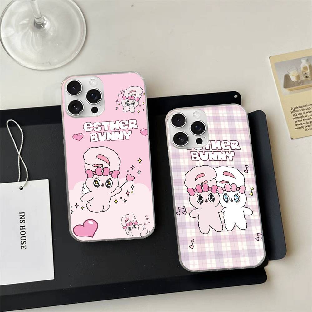 Lovely Cartoon Esthers Bunny For iPhone 14 Pro Max 13 17 11 16 12 15 Air Plus Satin Colorful Phone Case