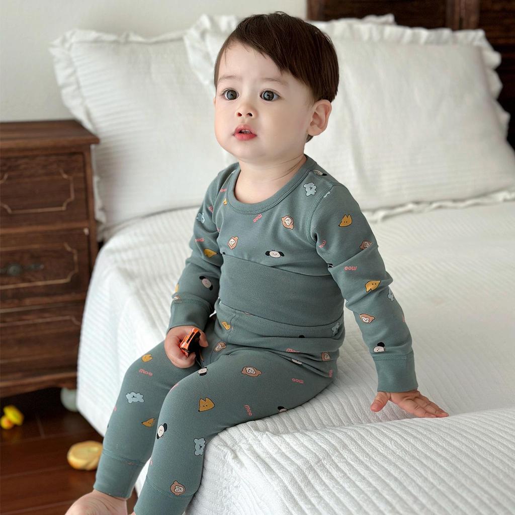 Children's Autumn Cotton Pajama Set: High Waist Cartoon Underwear & Trousers