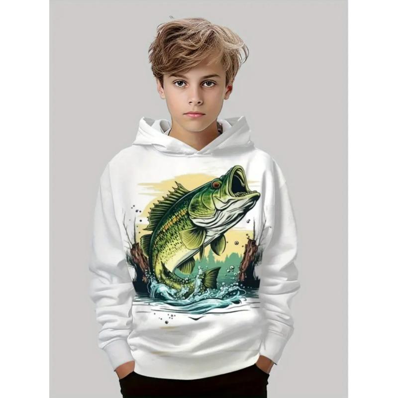Abbigliamento da Bambino Stampa Pesca Felpe per Bambini Larghe Casual Felpa per Bambini Top alla Moda Comodi per l'Esterno Abbigliamento per Bambini