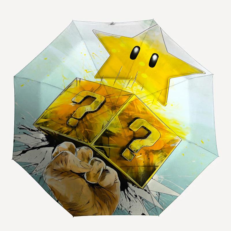 

1pc Mario Star Box Automatic Open/Close Folding Umbrella, Windproof 8 Rib Construction, Lightweight Travel Umbrella for Women/Men,a0903209