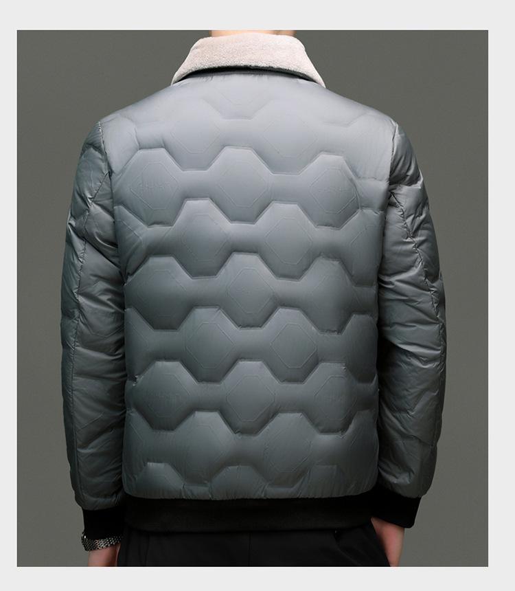 Men's Wool Collar Lightweight Down Jacket - Fashionable, Warm, Short Lapel Winter Coat for Middle-Aged