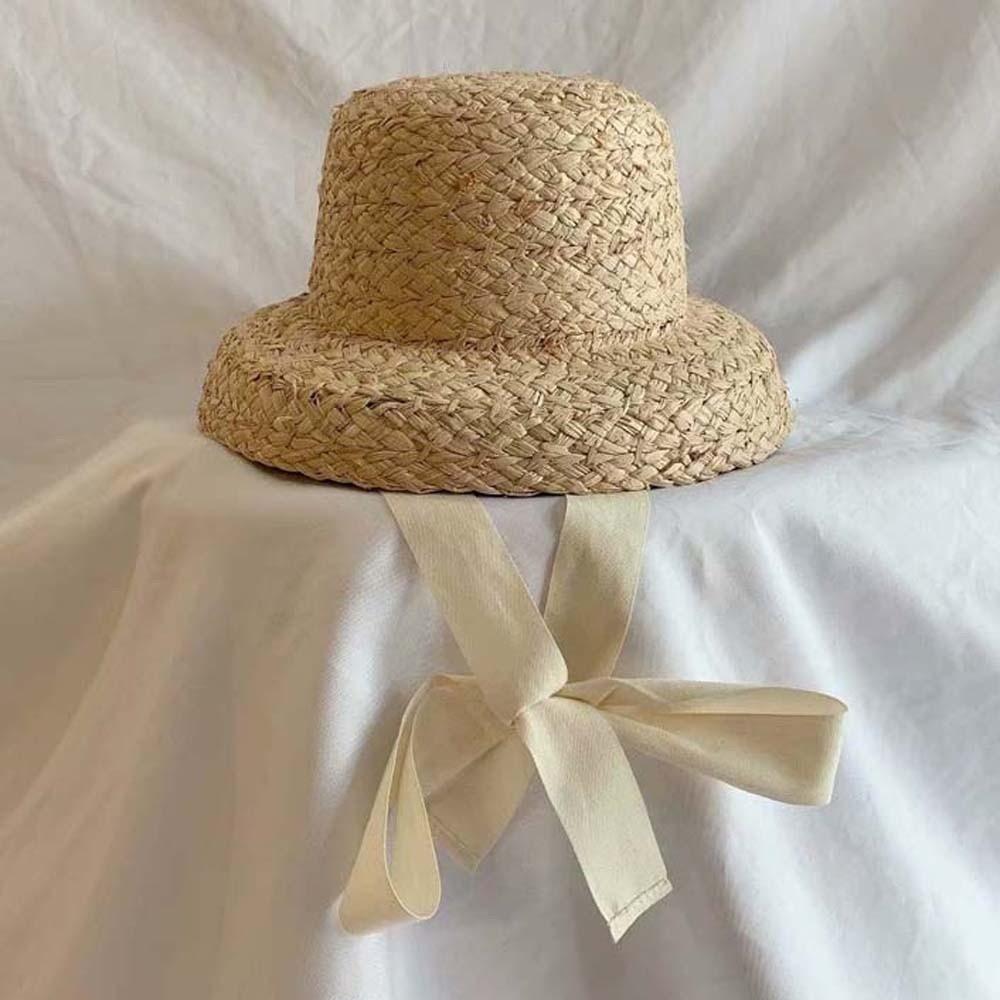 Rounded Toddler Beach Hat Large Brim Sunshade Straw Cap Sunscreen Hat Children Straw Hat Outdoor
