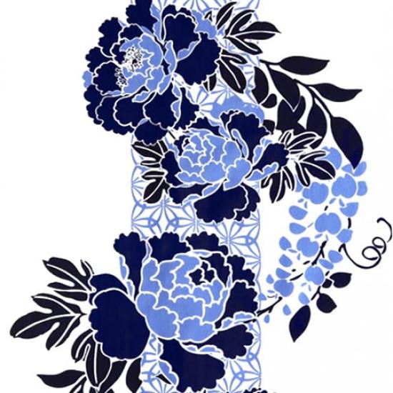 Someno Anbo Handtuch Marineblau Authentisch Hergestellt in 35cm x 100cm "Königsblumen" Blau, Gefärbt, 100% Baumwolle, Tokuoka, Japan,
