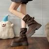 Fashion Thick Bottom Women Western Cowboy Boots Fashion Belt Buckle Autumn Winter Female Slip On Mid Calf Booties
