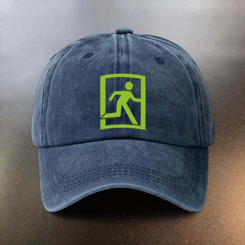 A Washed Hat Featuring an Emergency Exit Sign Pattern a Daily Sunprotection Baseball Cap a Musthave Fashionable Couples H