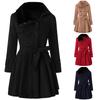 Damenmode-Revers-Zweireiher-Graben-Freizeitjacke aus dicker Wolle