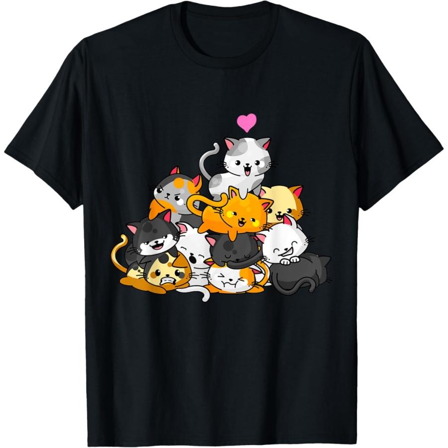 

Cat Cute Kitty Pile Cats Anime Kawaii Neko Gift Women Girls T-Shirt(1) XXXXXL чорний