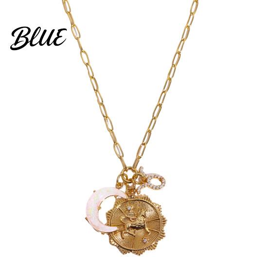 Unique Faux Opal Pendant 12 Constellations Necklace Moon Charm Constellation