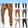 Men's Slim Fit Cuffed Trousers With Adjustable Waist And Multiple Pockets