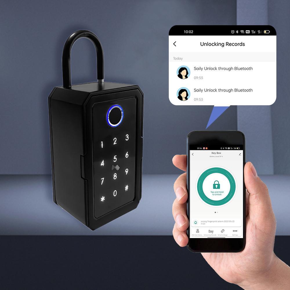 Black Graffiti Fingerprint Smart Key Box with Bluetooth & App Remote Unlocking