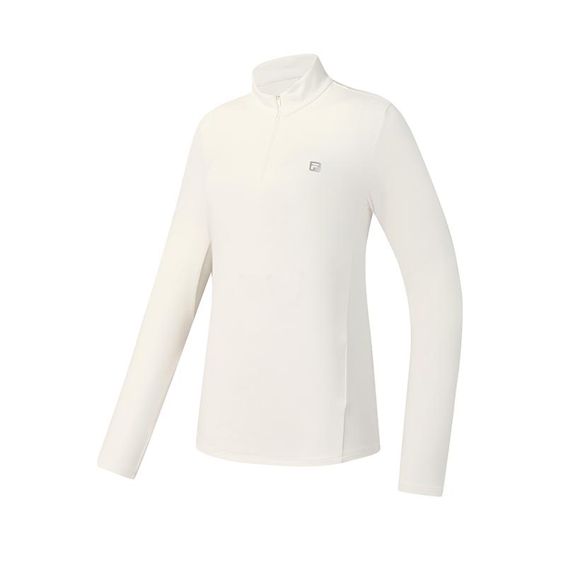 Fila Fitness Outdoor Sports Casual Simple Versatile UV Protection Slim Half-Zip Knitted Long Sleeve T-Shirt Women Tops White A51W541201FWT