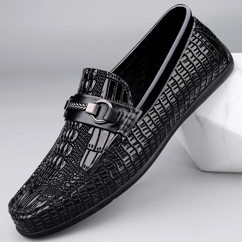 Men s Crocodile Pattern Genuine Leather Slip-on Loafers - Versatile Business & Casual Style 37 чёрный