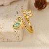 Elegant Zircon Flower Butterfly Rings For Women Gold Stainless Steel Flower Adjustable Ring Wedding Christmas Jewelry Gift