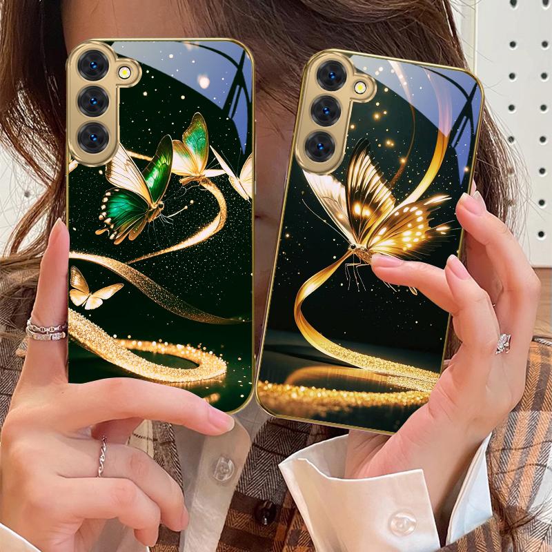 Winding golden light For Samsung Galaxy S20 FE S21 S22 S23 Plus S24 Ultra 25Ultra S21+ S9+ S22Plus Golden glass phone case