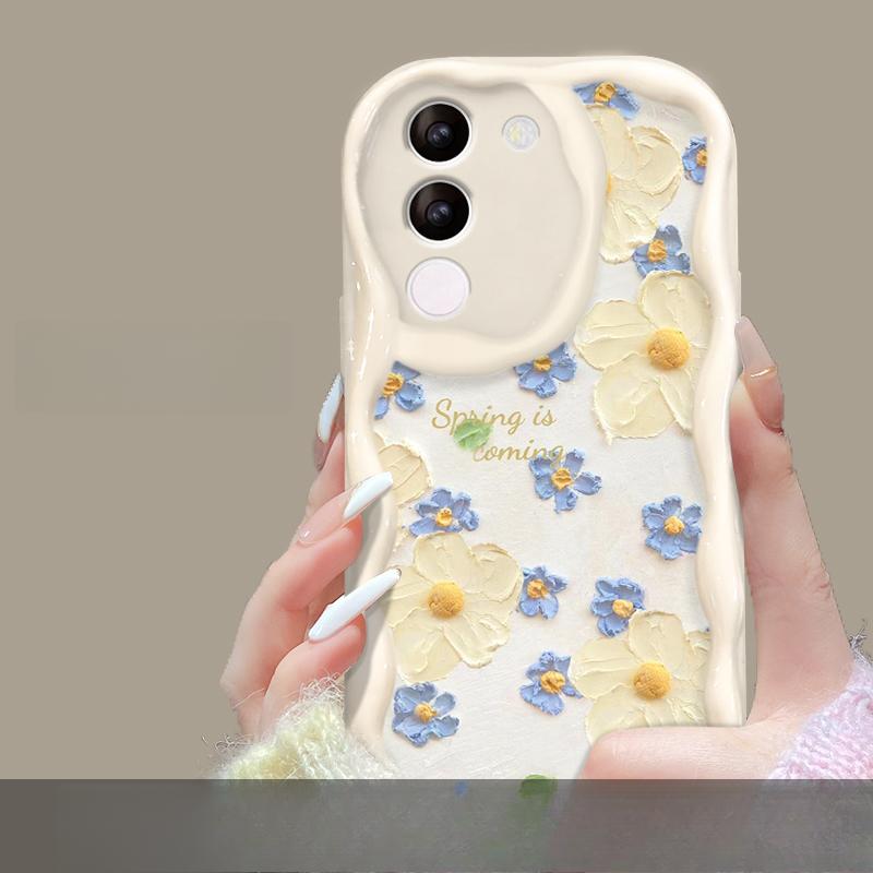 Applicable To Vivos18/17pro Mobile Phone Case X100/90 Full Screen Oil Painting Flower Chain Y77/52s Transparent Soft