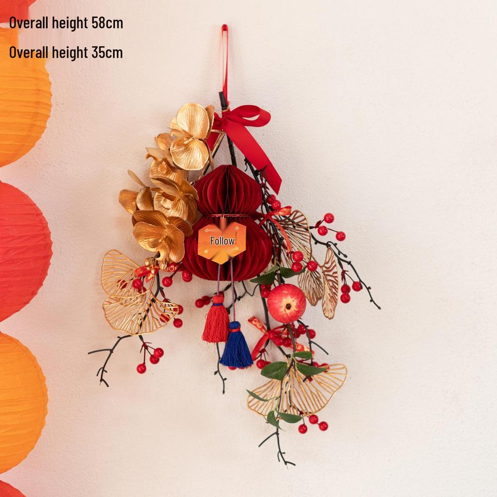 Chinese New Year Artificial Gourd Flower Wreath Decoration for Entrance and Living Room