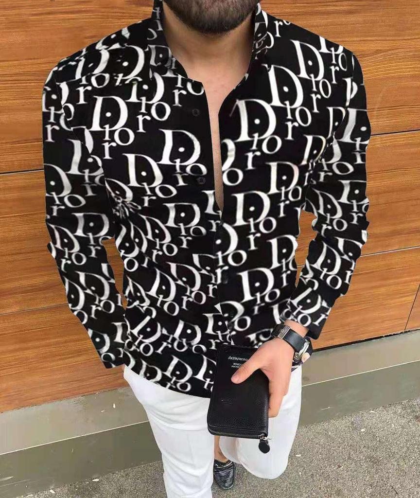 2025 European & American Men's Casual Plus Size Printed Long-Sleeve Shirt
