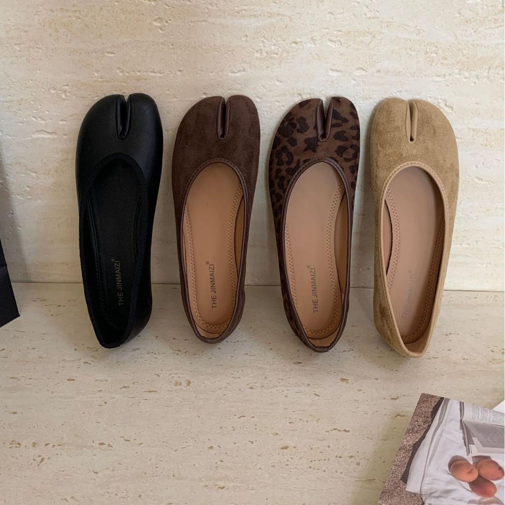 2025 New Autumn and Winter Suede Leopard Print Toe Flat Bottom Shallow Mouth Foot Cover Versatile Soft Sole Doudou Pregnant Women's Single Shoes