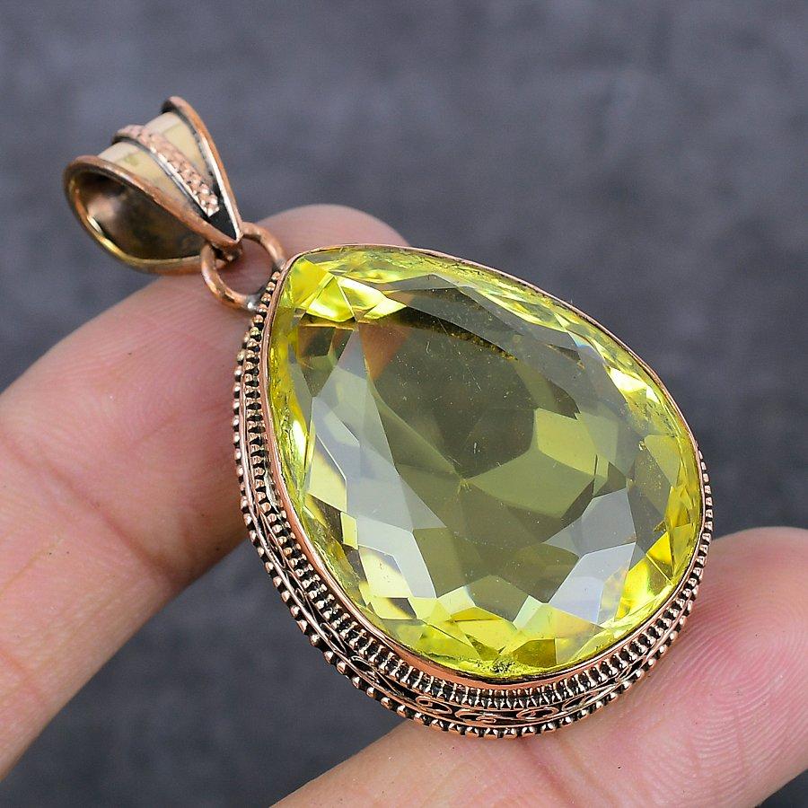 Citrine Gemstone Handmade Copper Jewelry Pendant 2.09" g4C52