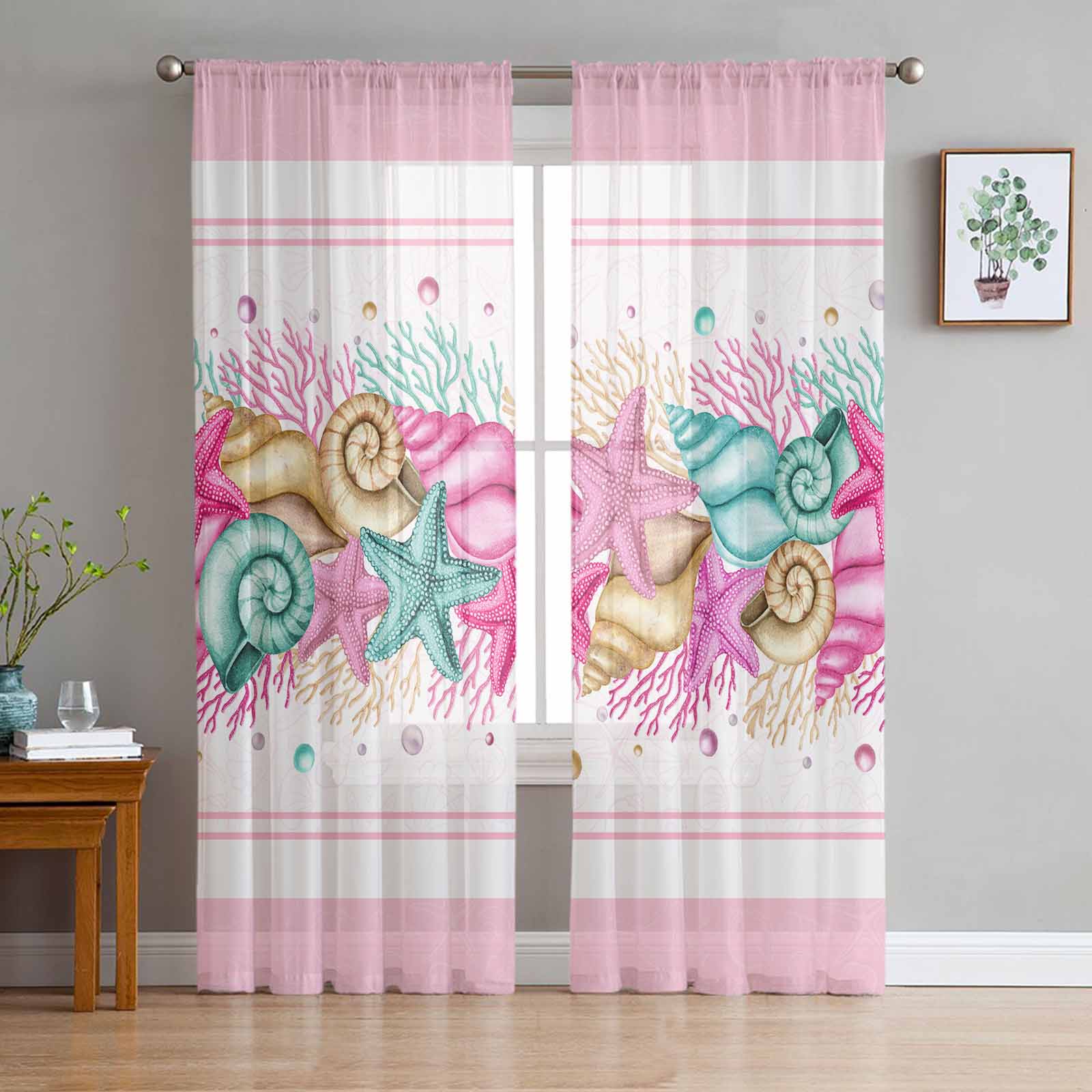

Pink Cartoon Castle White Chiffon Sheer Curtains for Living Room Bedroom Home Decoration Window Voiles Tulle Drapes Curtain W135 x H115cm x1&Grommet Top