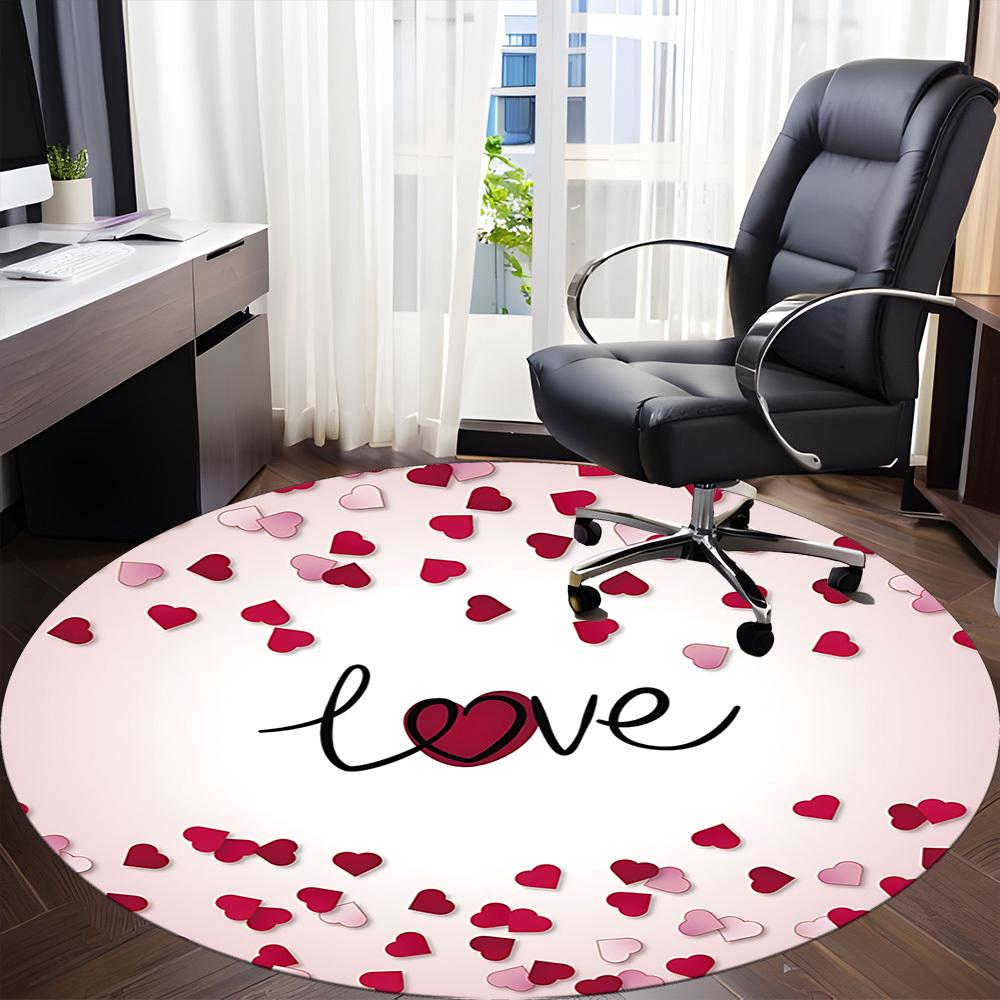 1pc Love Hearts Carpet for Office Non Slip, Round Carpet, Soft & Comfortable, Carpet for Office, Lightweight Round Floor Mat