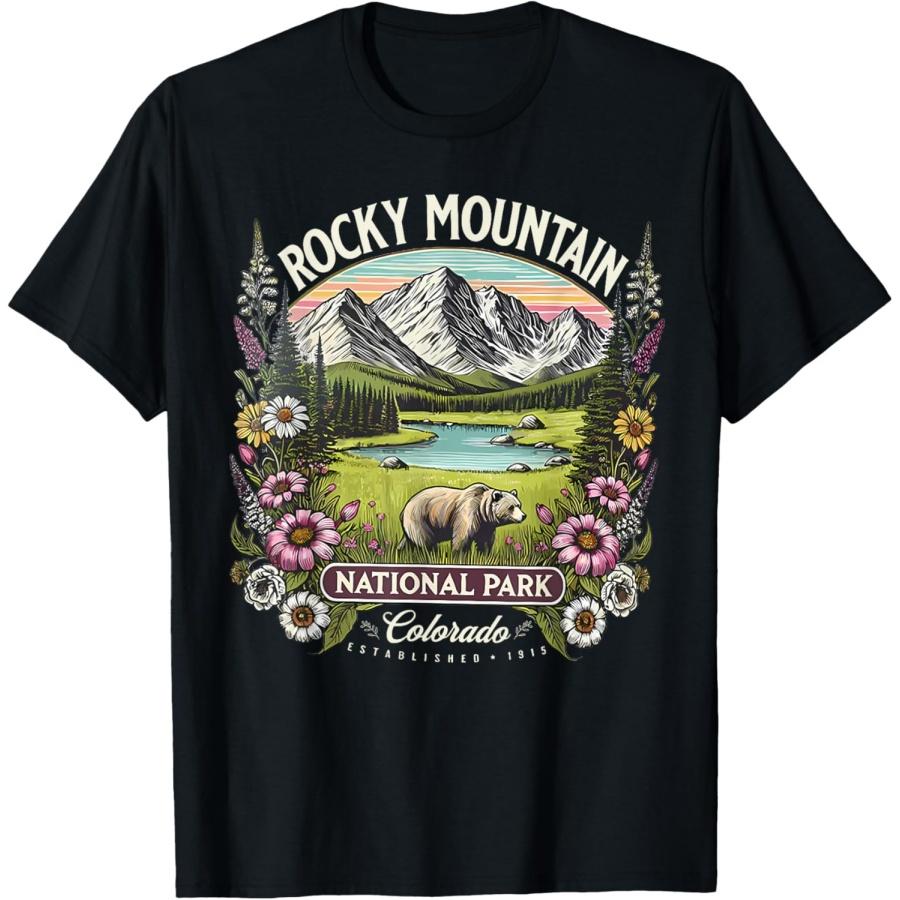 Vintage Colorado Rocky Mountain National Park Floral Bear T-Shirt XXXXXL чёрный