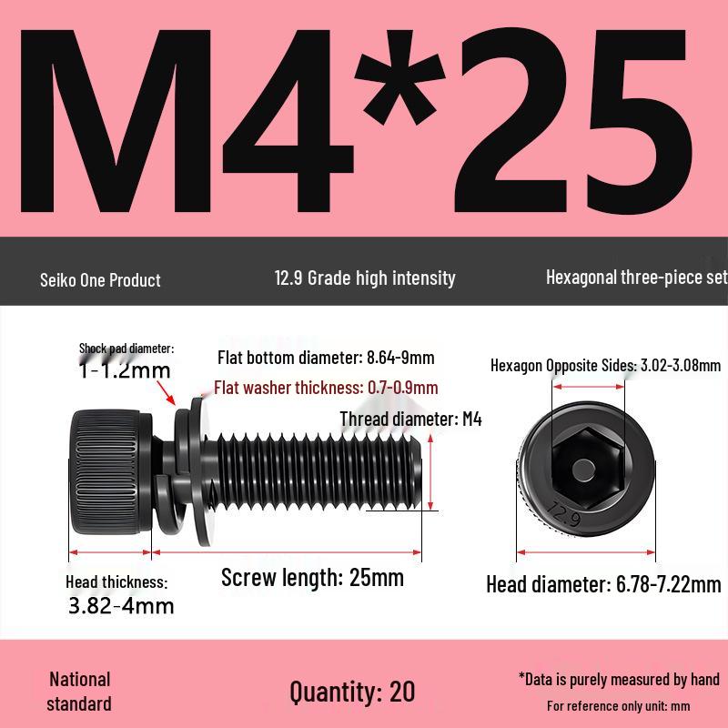 12.9 Grade M4-M12 Socket Head Cap Screw with Washer: Three-Piece Cylindrical Bolt
