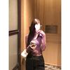 Women's Purple Slim Fit Halter Neck Lace Patchwork Two-Piece Look Long Sleeve Top
