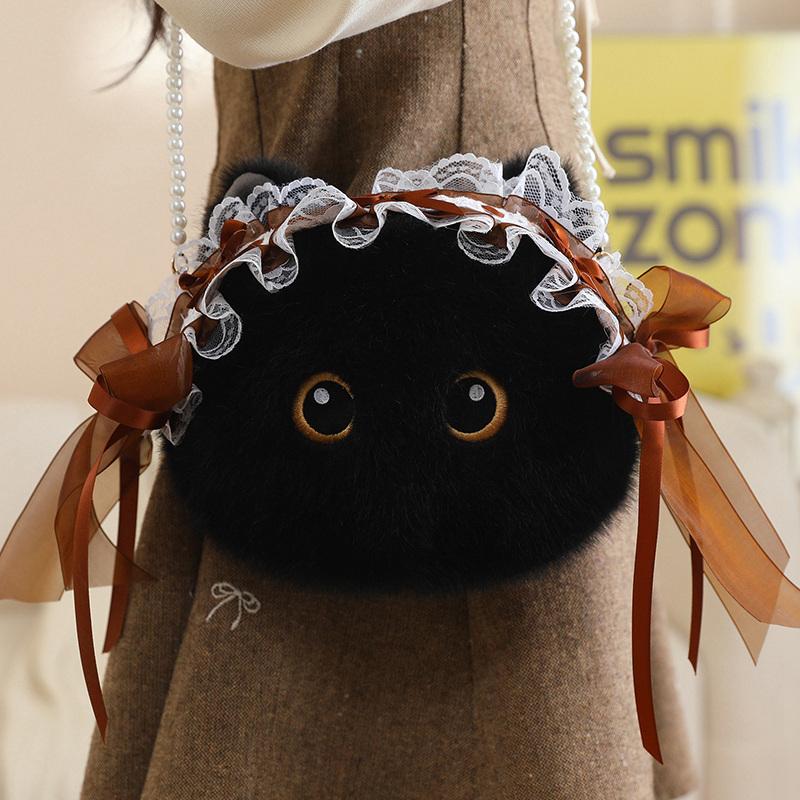 Yiran toy 23cm Kawaii Pluizige Kat Pluche Tas Zachte Kitten Crossbody Portemonnee Modieuze Kleine Tas Voor Studenten Buiten Dagelijkse Combinatie 23x18cm gray