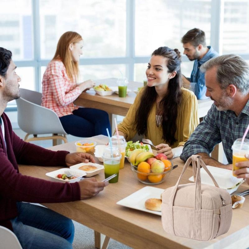 Large Capacity Cotton Lunch Bag With Aluminum Foils Lining for Picnics Office Meals and Daily Use Items