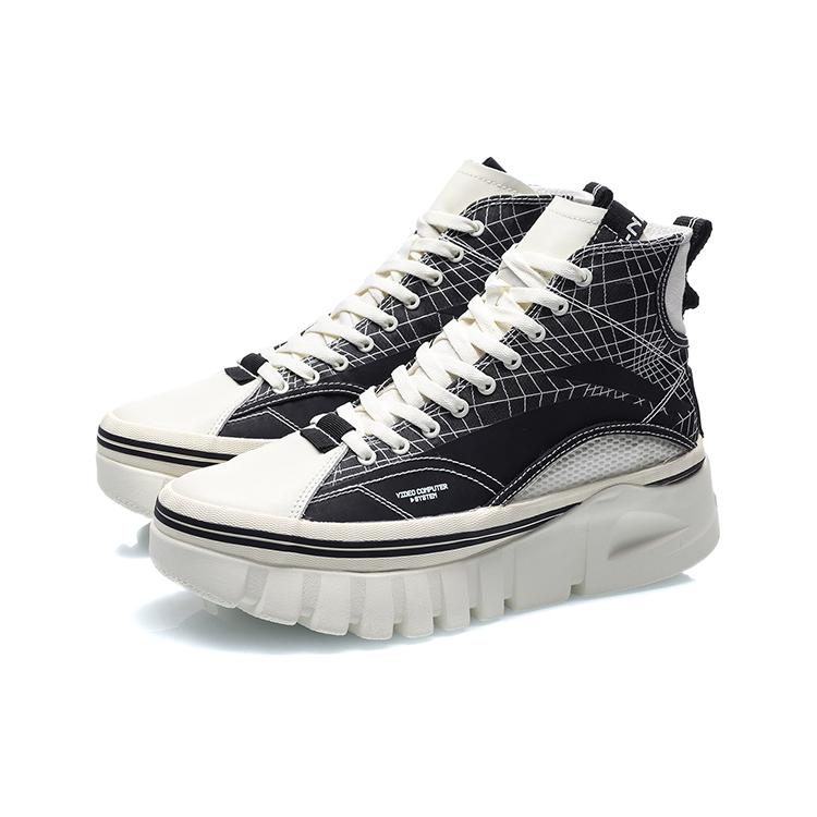 LiNing Wave BOOT Cushioning Anti-Slip Wear-Resistant Breathability High-Top Sports Casual Shoes Men's Black White AGCP317-17