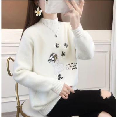 Women's Loose Mink Cashmere Sweater with Half-High Collar, Thickened Bottoming Shirt for Warmth