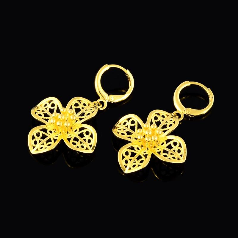 Earrings 24k Gold Color Plated Flower Drop Earrings Hook High Quality Diy Jewelry Findings Accessories