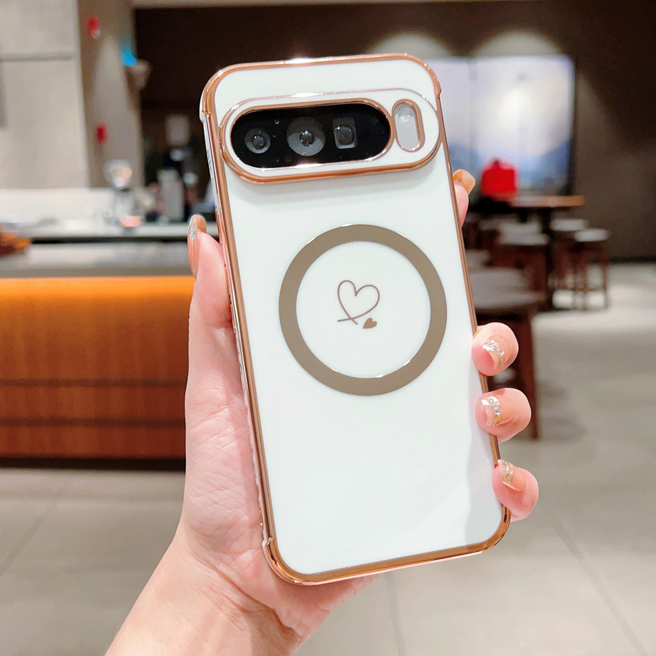 Luxury Electroplated Magsafe Love Heart Case For Google Pixel 7A 8A 8Pro Magnetic Wireless Charge Shockproof Cover For Google Pixel9 Pixel8 Google Pixel 7A