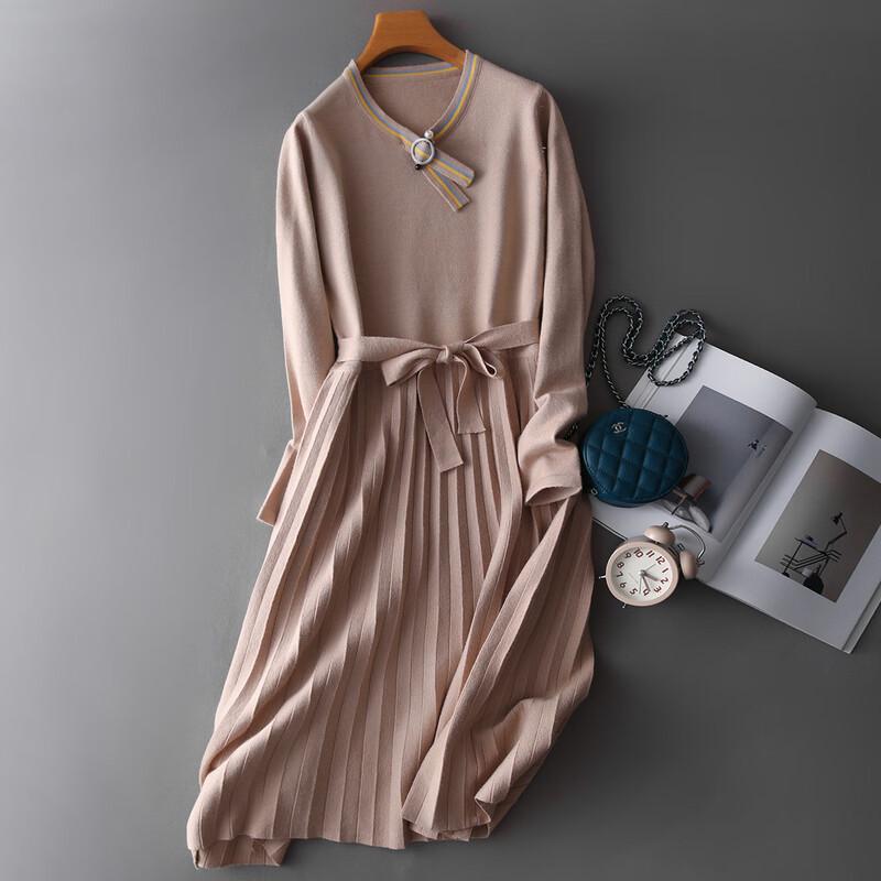 KAVON Elegant Pleated Bow-Knot Midi Dress L