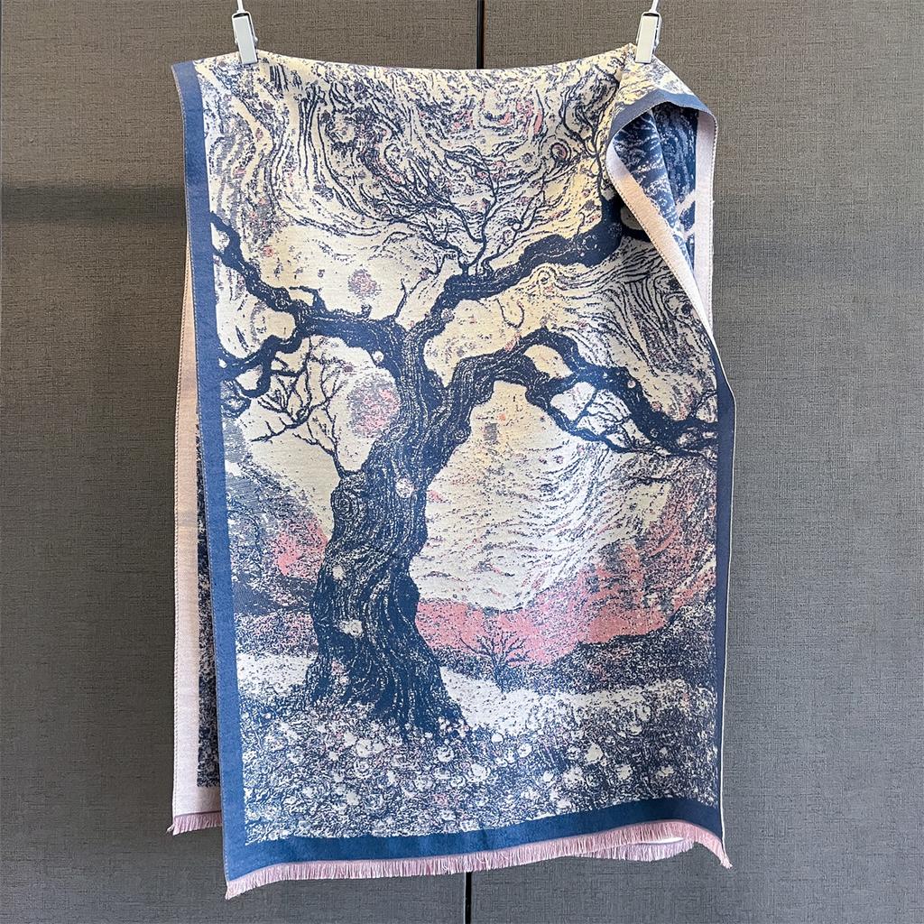 Autumn/Winter Warm Scarf 185*65cm Fashion Print Tassel Shawl Women's Imitation Cashmere Thick Scarf Warps Coldproof Blanket