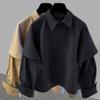 Men Shirt Lapel Long Sleeve Solid Color Splicing Fake Two-Piece Design Pullover Tops Loose Fit Casual Shirt Work Wear
