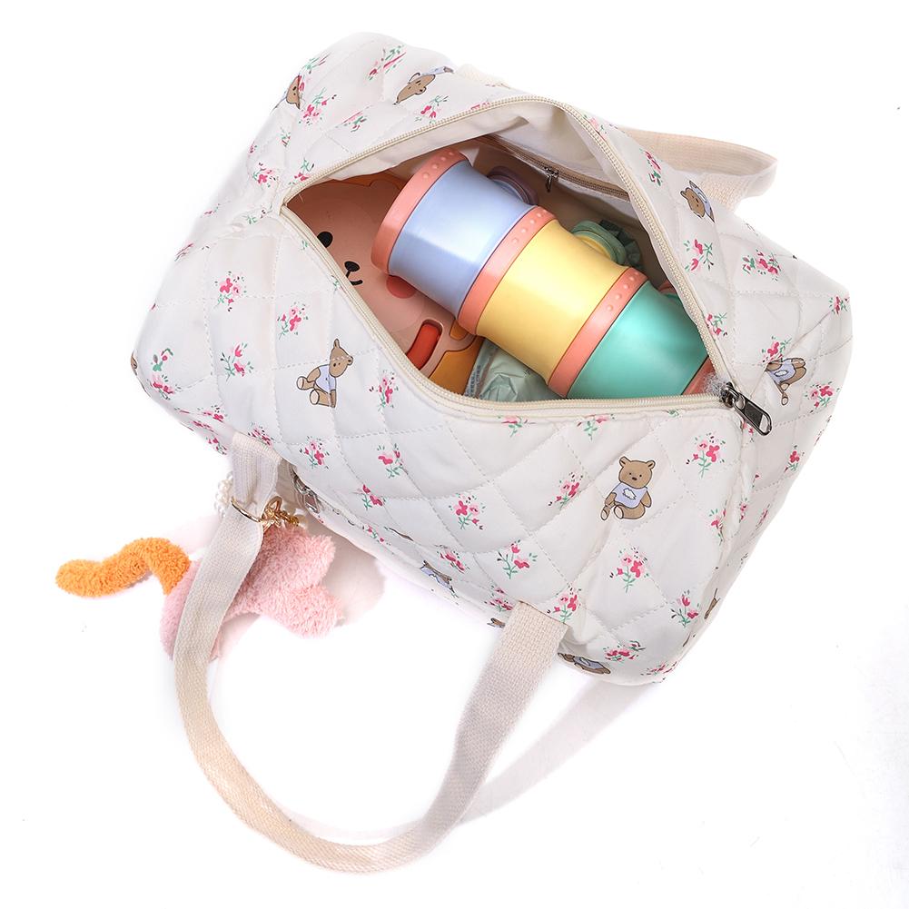 Floral Bear Shoulder Bag Large Capacity Quilted Baby Diaper Bag Travel Tote Bag Carry on Bag for Women