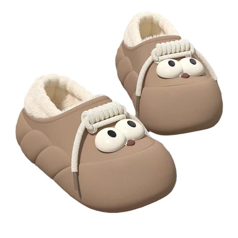 Straps Big Eyes Eva Platform Cotton Slippers Cute Winter Plush Warm Non-slip Cotton Shoes Bag Heel